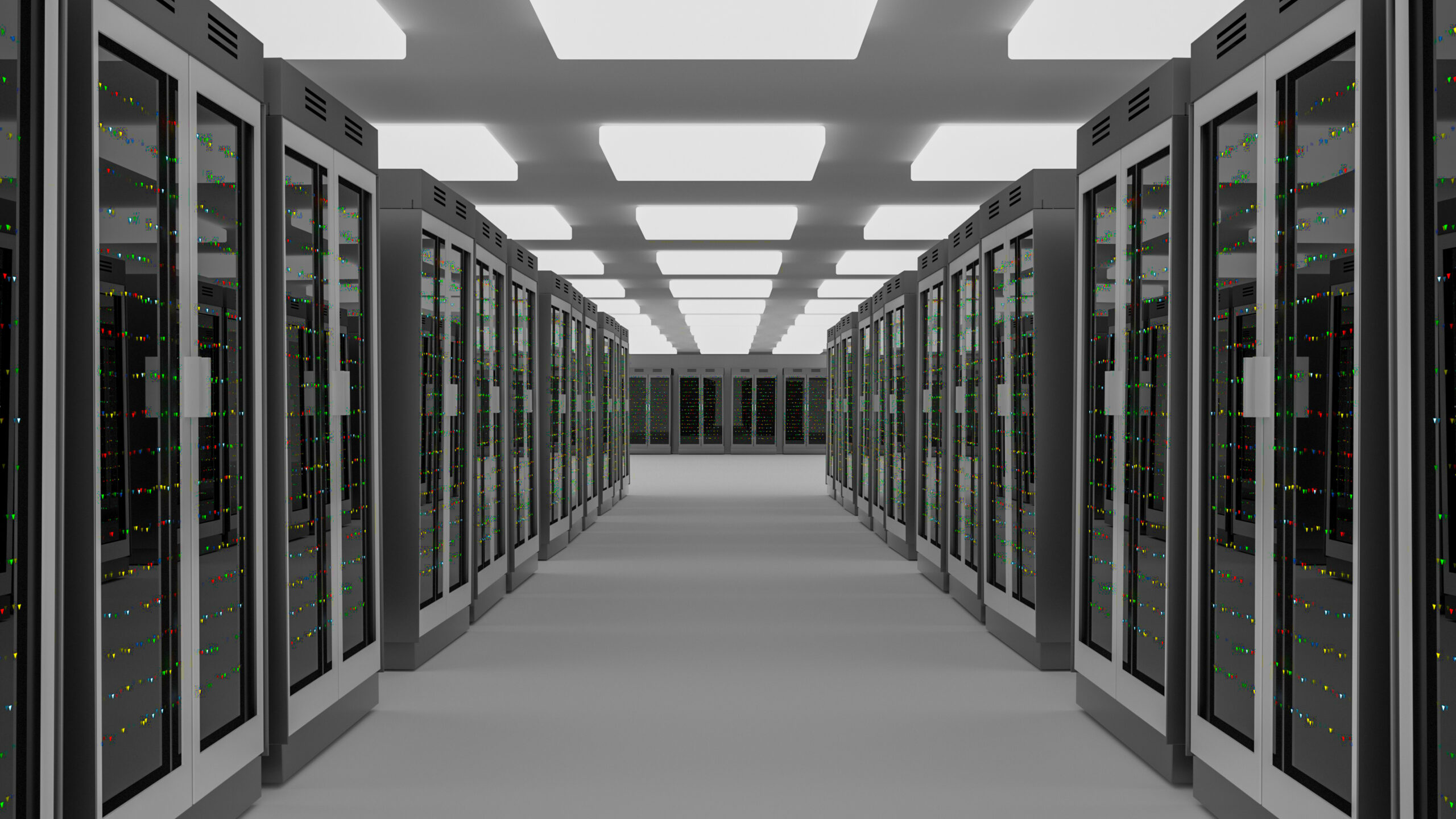 Server room data center. Backup, mining, hosting, mainframe, farm and computer rack with storage information.